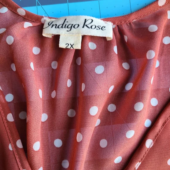 Polka Dot Wrap Dress Indigo Rose 2XL Vintage Feel Old Money Pretty Woman Vibe - Picture 7 of 7